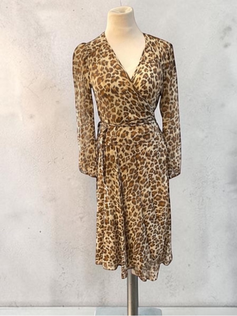 CALYPSO CHRISTIANE CELLE SILK CHIFFON SHEER MIDI LEOPARD WRAP DRESS